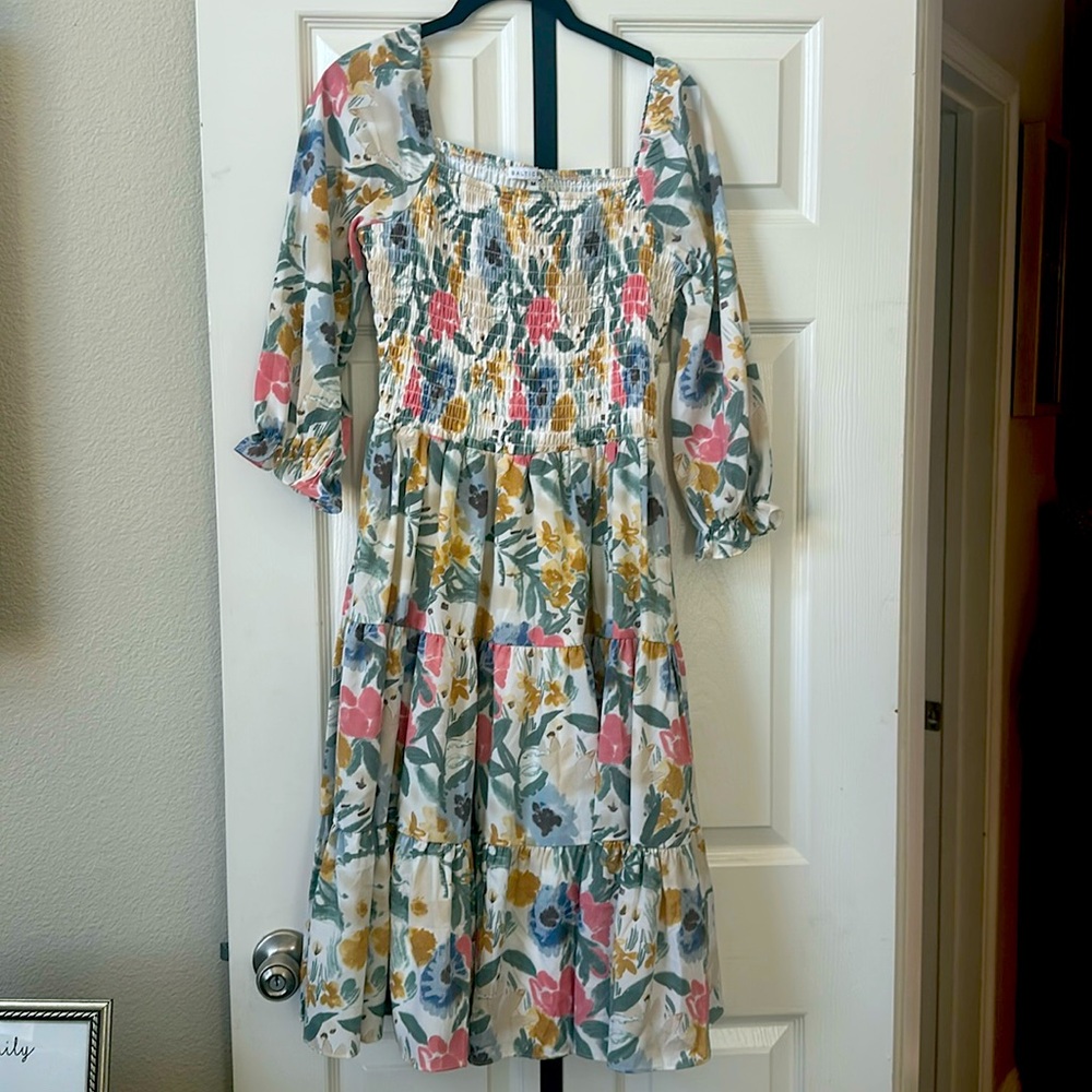 Floral smocked midi dress